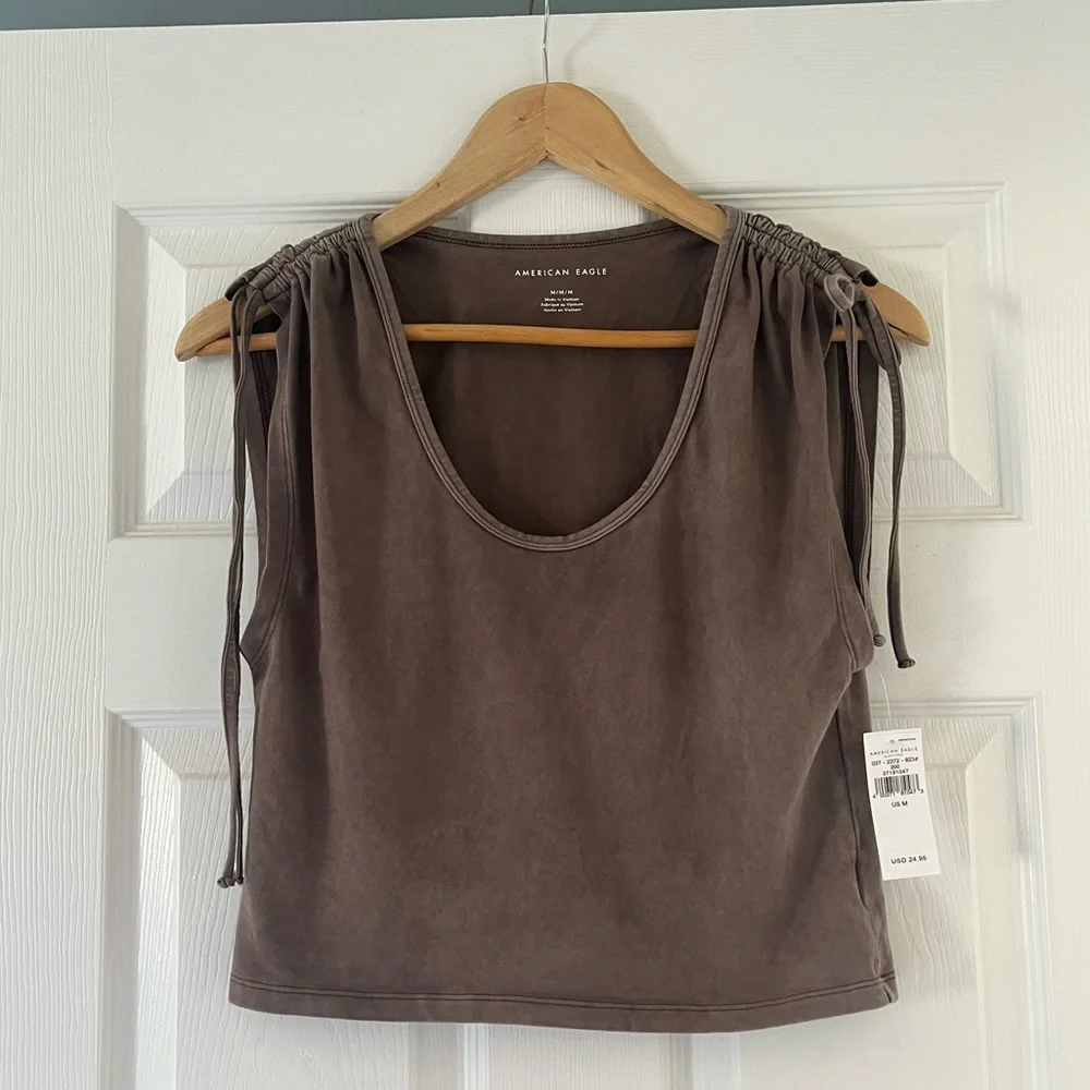 SOLD xlist American Eagle Top Short Sleeve Crop Brown NWT - Picture 1 of 7